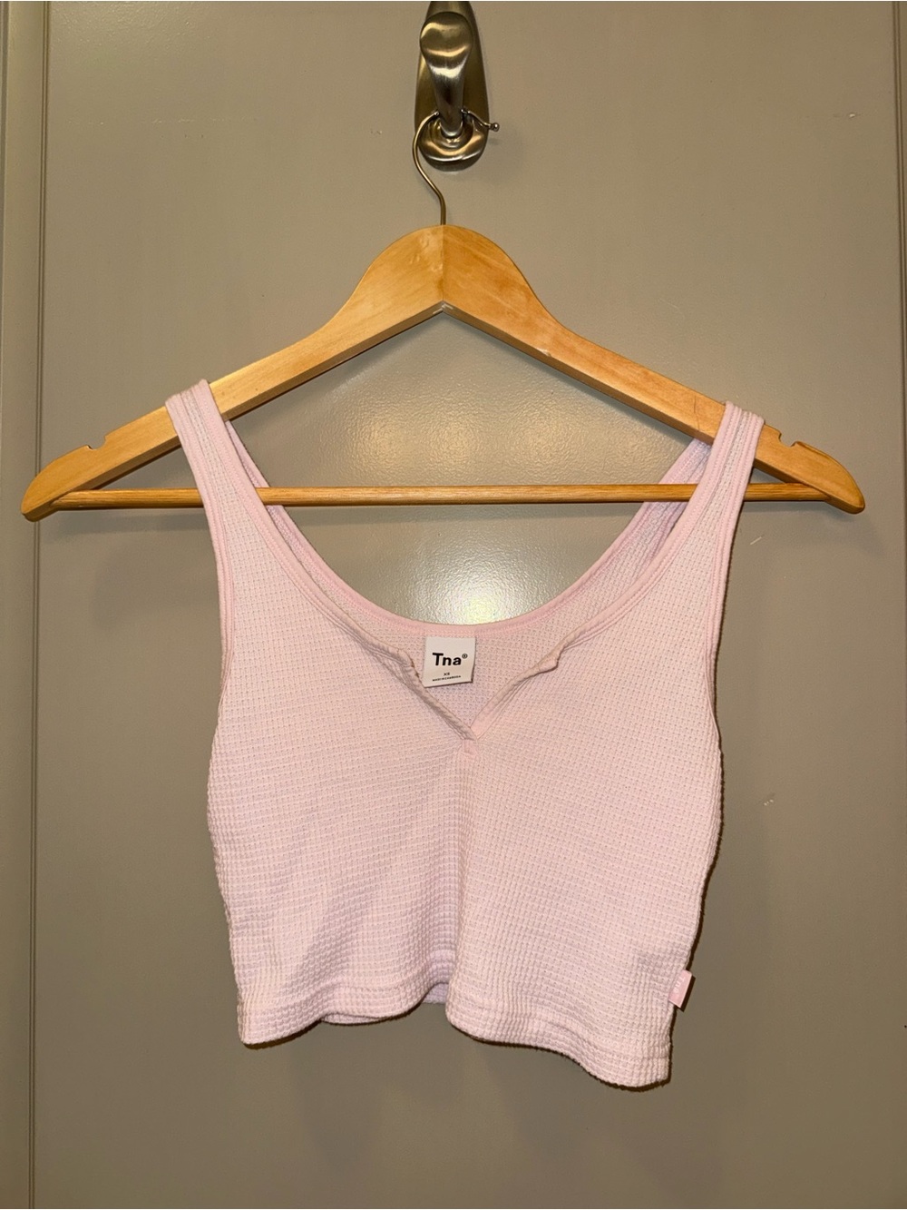 Aritzia TNA Pale Pink Waffle Knit Cropped Tank Top
